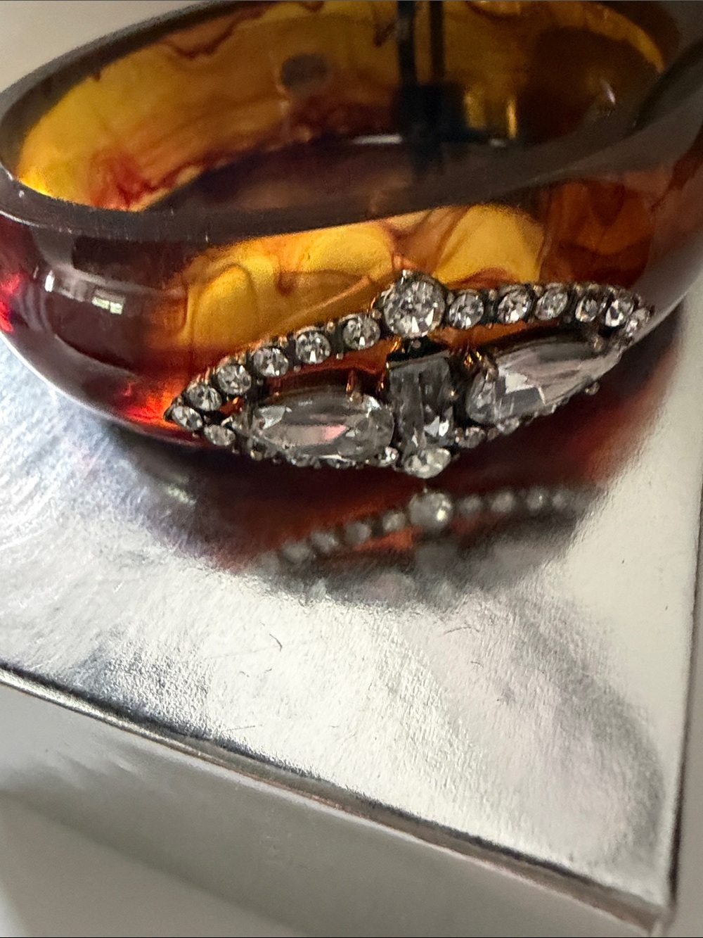 LULU Frost for J Crew Amber Tortoiseshell Resin Bangle with Clear Jewel Accent